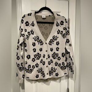 Cabi Kiki Leopard Print V Neck Button Front Knit Cardigan Gray Black Size S